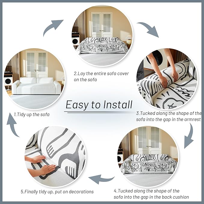 MYSKY HOME Couch Cover for Dogs, Washable Couch Covers, Sofa Covers for Sectional Sofa, Couch Cover 2 Cushion Sofa Dogs Furniture Protector, Chenille Sofa Covers for Pets, 71"x118", Abstract Dark Grey - Image 9