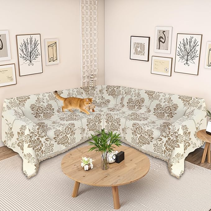 1OO% Waterproof Sectional Couch Covers for Dogs L Shaped Corner Sofa Cover Washable Chenille Sofa Slipcovers Blanket Modern Jacquard Pet Furniture Protector (91"x276", Khaki Flower Shadow) - Image 2