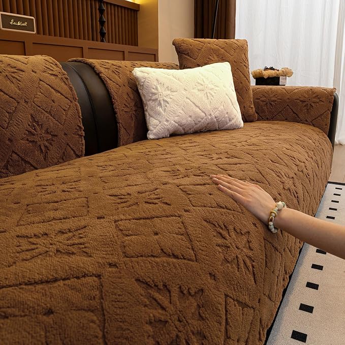 STACYPIK Plush Dark Coffee Couch Cover for Pets, Soft Washable Sofa Covers for Dogs, Fluffy Anti-Scratch Sofa Slipcover Non Slip Armrest Backrest Furniture Protector for 2 Cushion Couch-27.6X59.1IN - Image 9