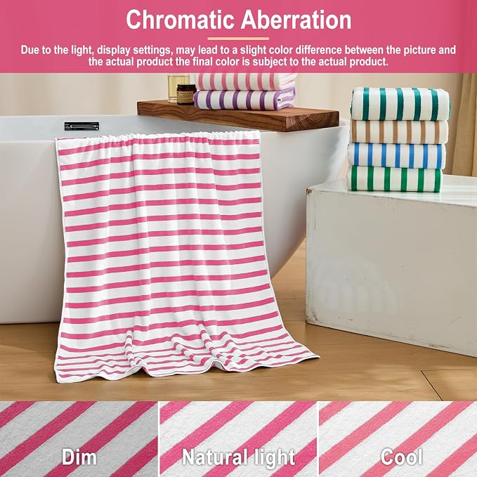 JML Microfiber Beach Towels, 4 Pack, 27" x 55", Stripe Pink | Soft, Super Absorbent, Fast Drying Bath Towel Set for Swimming, Pool, Summer Beach Party - Image 7