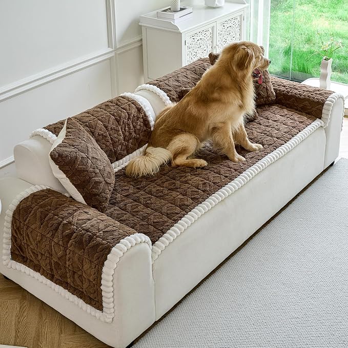 Fuzzy Couch Covers for Dogs, Non Slip Thick Dog Couch Cover Protector, Plush Pet Couch Covers for Sofa Washable, Soft Sofa Cushion Slipcovers Pet Friendly(1PC, Brown, 27.6”x82.7”) - Image 2
