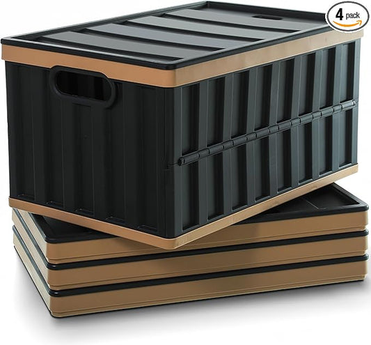 Citylife 64L Collapsible Storage Bins with Lids Plastic Storage Containers for Organizing Stackable Storage BoxLarge Heavy Duty Utility Crates, 4 Packs by CITYLIFEHomeOrganization
