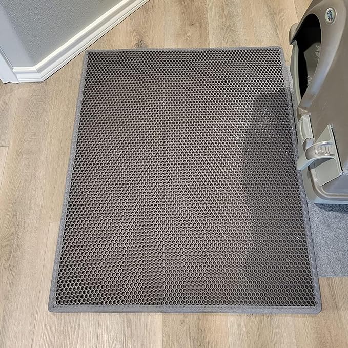 Waretary Large Cat Litter Mat, 36"x30" Waterproof Scatter Control Grey | Double Layer Litter Recycling, Easy to Clean, Non-Slip, Durable, Paw-Friendly, Safe & Odorless, Fits Large Litter Boxes - Image 9
