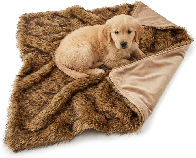 IHAPPYDOG Faux Fur Dog Blanket, Waterproof Couch Cover, Brown 40"x30" | Plush Sheepskin Style Pet Throw for Sofa, Bed, and Car, Washable Furniture Cover that Protects From Fur and Spills - Image 6