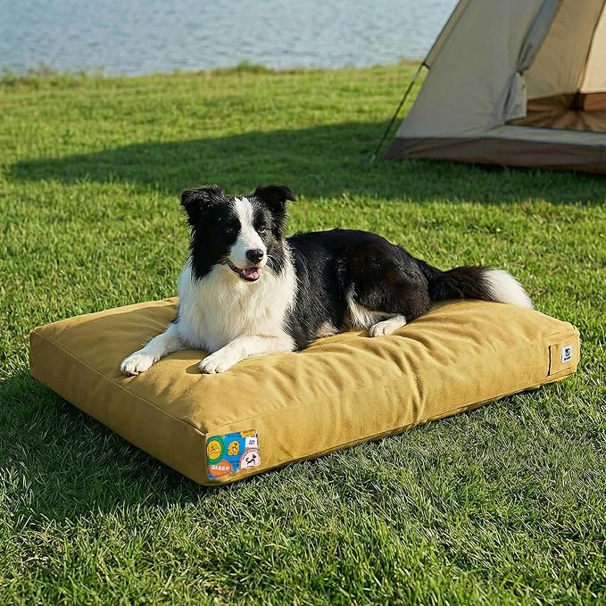 Sytopia 36 Inch Canvas Outdoor Dog Bed for Large Dogs, Durable Dog Bed with Waterproof Machine Washable Removable Cover, Indoor Patio Pet Pad for Crate, Yellow by Sytopia
