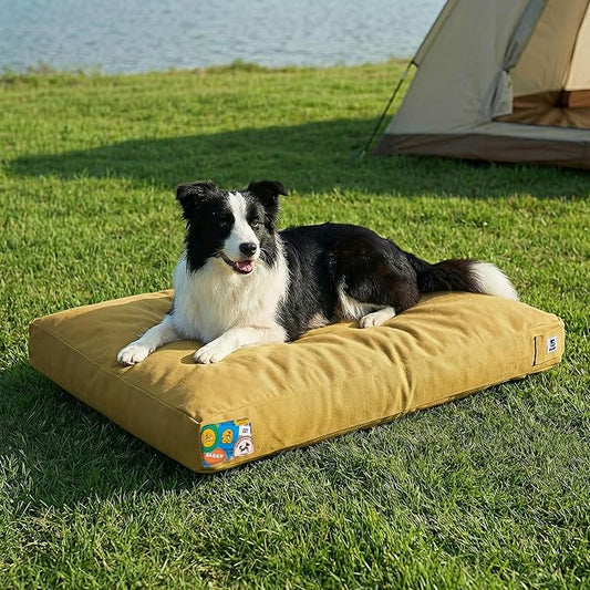 Sytopia 36 Inch Canvas Outdoor Dog Bed for Large Dogs, Durable Dog Bed with Waterproof Machine Washable Removable Cover, Indoor Patio Pet Pad for Crate, Yellow by Sytopia