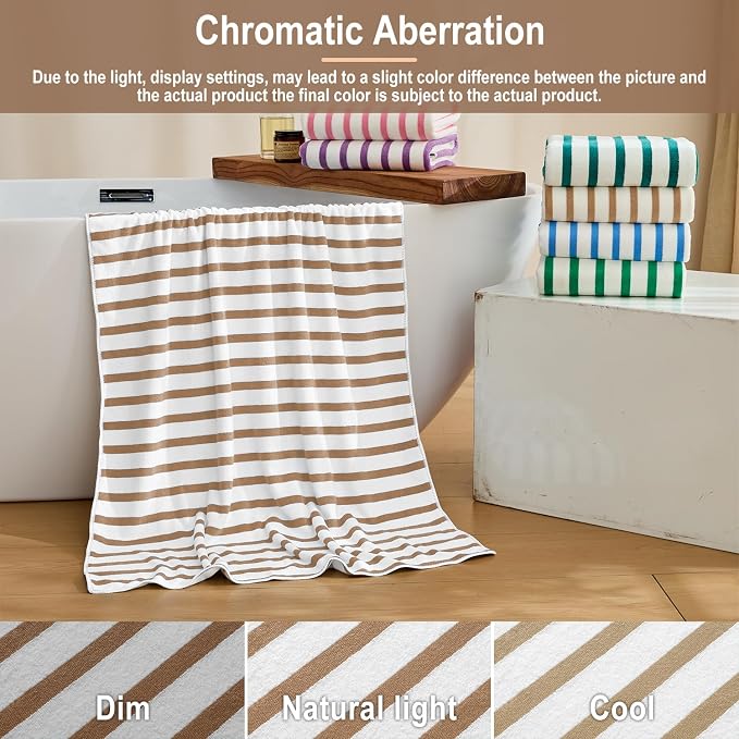 JML Microfiber Beach Towels Set of 4, 30" x 60", Cabana Stripe Coffee | Hanging Loop, Soft, Absorbent, Quick Dry Bath Towel for Summer Swimming Pool Party, Yoga, Camping - Image 5