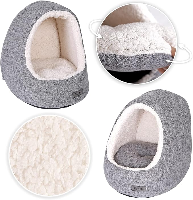 lionto cat cave with Cuddly Reversible Cushion, Washable pet Bed Well Padded for Cats and Small Dogs, 15,7x13,8x15 in, Cozy cat Bed with Non-Slip nubs, Light Grey Mottled - Image 6