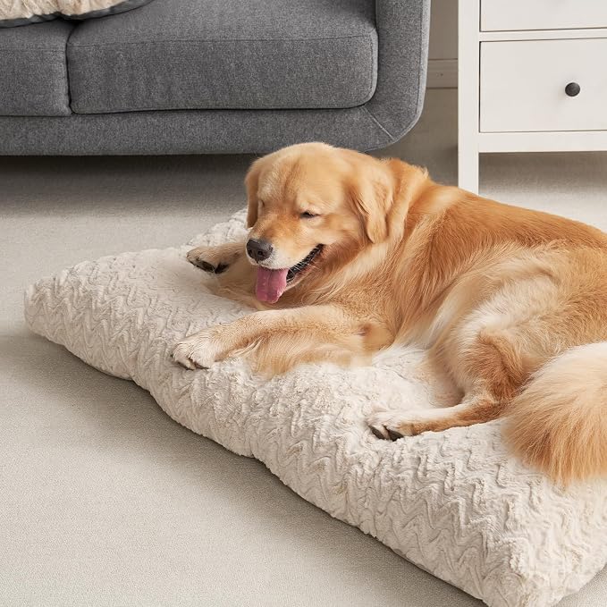 EHEYCIGA Washable Dog Bed for Crate 44x32 Inch, Anti-Slip XL Plus Kennel Pad for Extra Large Dogs Up to 85 lbs, Plush and Comfy Pet Sleeping Mat, Beige - Image 8