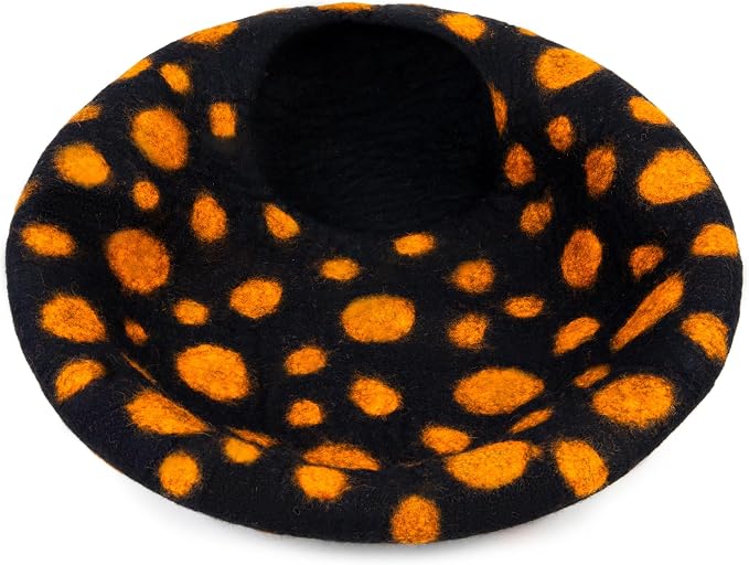 Woolygon Premium Felt Cat Cave Bed – Wool Kitty Beds Handcrafted Kitten Caves Bed for Indoor Cats - Made from Merino Wool, Foldable Cat Hideaway Covered Cat House Pod (Black Polka) - Image 3