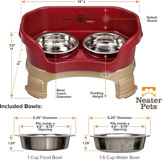 Neater Feeder Deluxe Mess-Proof Elevated Cat Bowls, 2 Height Adjustable (6” & 7.5”) No-Spill Raised Cat Bowl Stand, Whisker Friendly Stainless Steel Dishes for Indoor Cats, Made in USA, Cranberry - Image 9