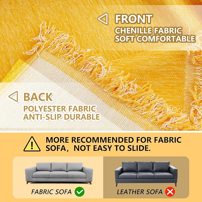 MEETSKY L Shaped Sofa Covers Sectional Couch Covers for 2 Cushion Couch Recliner Couch Slip Cover Modern Style for Living Room Decoration Simply Put Sofa Slipcovers for Pets, 71" x 118", Yellow - Image 4
