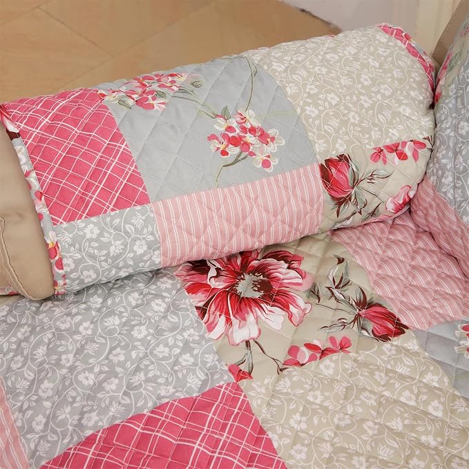 Cmfshape Skidproof Sofa Cover-Patchwork Sofa Slipcover with Elastic Straps-Easy Fit Slip Cover-Rose Washable Furniture Protector for Pets and Kids(Chair,Pink&Grey) - Image 9