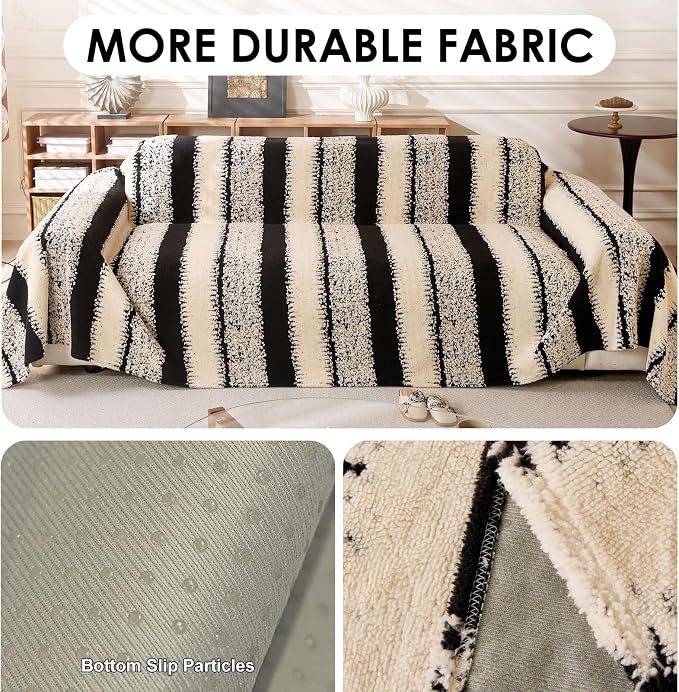 Sherpa Fleece Couch Cover for 3 Cushion Sofa, Gray, 71" x 134" - Pet Proof Sofa Covers Heavy Duty Scratch Resistant Pet Friendly Furniture Cover - Easy Install, Machine Washable - Image 3