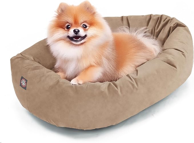 Majestic Pet 24 Inch Suede Calming Dog Bed Washable – Cozy Soft Round Dog Bed with Spine Support for Dogs to Rest Their Head - Fluffy Donut Dog Bed 24x19x7 (Inch) - Round Pet Bed Small – Stone (2025) by MajesticPet