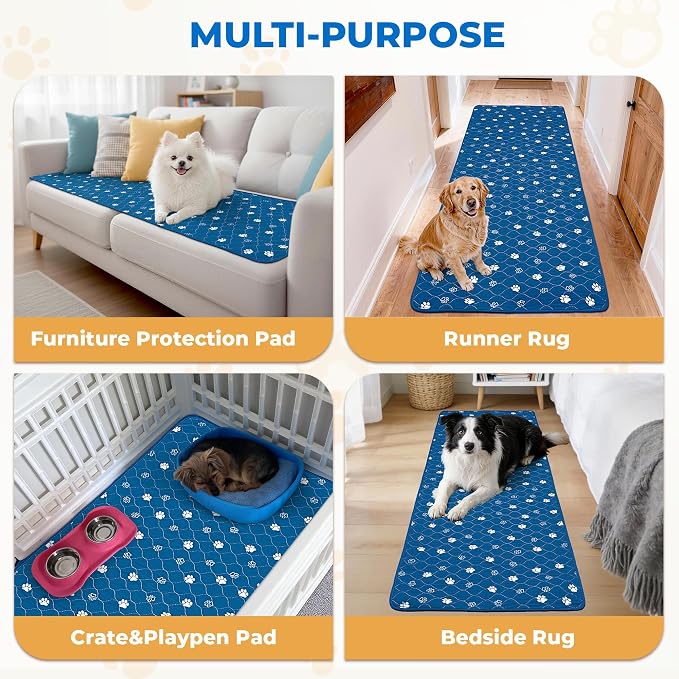 Fostanfly Non Slip Washable Dog Pee Pads, 24"x72" (2x6ft)-1 Pack, Blue | Reusable Puppy Pee Pads with Great Urine Absorption, Dog Mats for Whelping, Potty, Runner Rug for Hallway, Entryway, Bedroom - Image 7