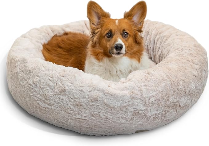 Best Friends by Sheri The Original Calming Donut Dog Bed for Medium Dogs up to 45 lbs, Lux Faux Fur, Oyster, Medium, 30" x 30" by BestFriendsbySheri