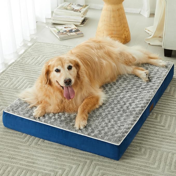WNPETHOME Orthopedic Large Dog Bed, Extra Large Waterproof Dog Bed with Removable Washable Cover & Anti-Slip Bottom,Egg Crate Foam Pet Bed Mat,Soft Rose Plush Pet Crate Mat - Image 6