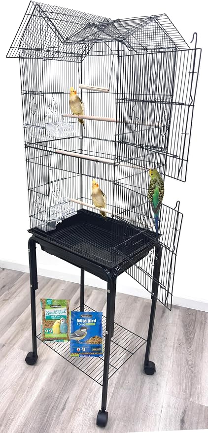 63" Roof Top Bird Flight Parrot Pet House Home Cage with Removable Rolling Stand for Cockatiel Sun Conure Parakeet Finch Budgie Lovebird Canary by Mcage