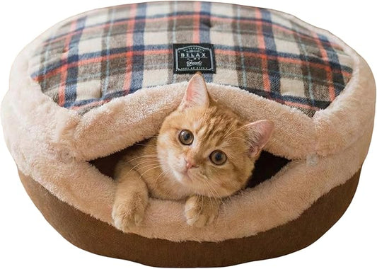 Cat Bed Cave - Enclosed Hideaway with Detachable Lid for Kitten (Brown) | Covered round house, Removable top, Separate liner, Cozy privacy nook, Apartment-friendly shelter, Easy cleaning setup by Urnat