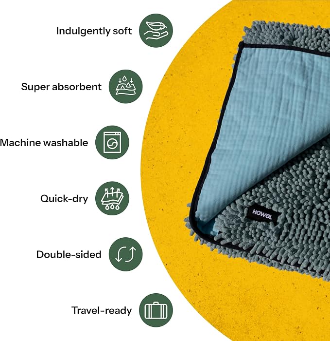 Throw Down Towel for Drying Dogs, 43" x 35", Ultra Absorbent Microfiber, Quick-Drying, Double-Sided Suede Chenille, Machine Washable, Soaks Over 2L, Grey Dog Bath Mat Towel - Image 7