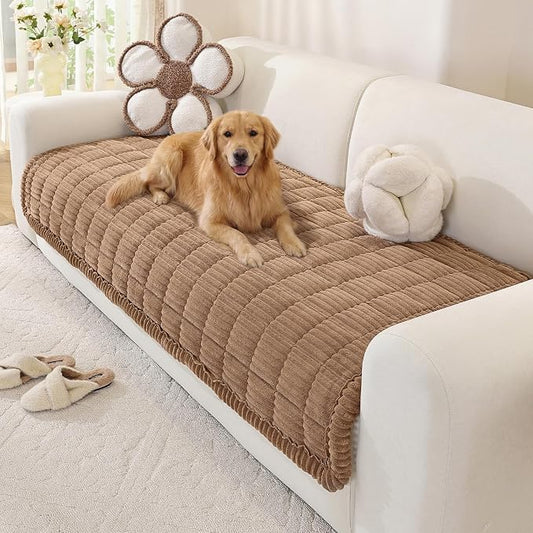 OstepDecor Couch Cover for Dogs, Washable Non Slip Sofa Cover for Pets, Soft Couch Covers for Sofa, Loveseat and Sectional, Furniture Protector Against Pet Hair & Scratches (35.4" x 82.7", Brown) by OstepDecor