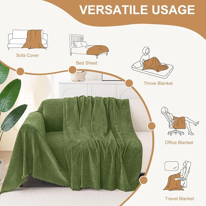 Smiry Couch Cover for Dogs, Chenille Sofa Covers for 3 Cushion Couch | Washable Soft Sofa Slipcover for Pets, Thick Sectional Furniture Protector with Tassels (Green, 71x134 Inch) - Image 6