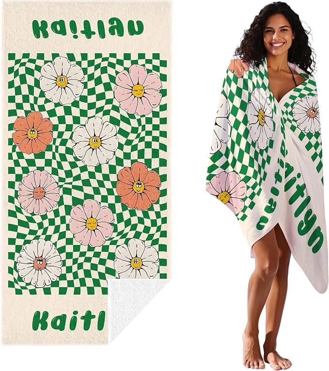 JML Personalized Beach Towel with Name, Custom Flower Beach Towel, Customized Microfiber Pool Towel, Quick Dry & Absorbent Swim Towel for Adult,Mother's Day, Birthday, Summer Holiday,Vacation - Image 2