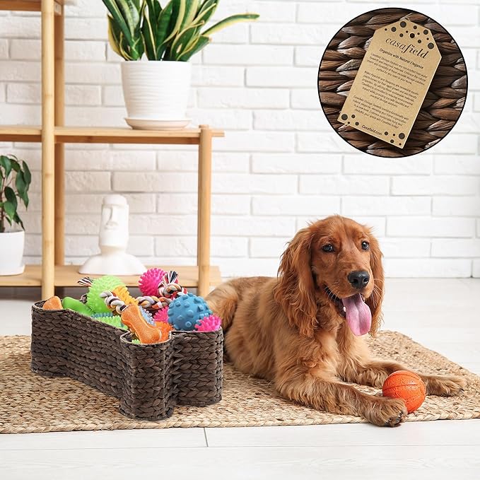 Casafield Dog Bone Shaped Storage Basket - Espresso, Large Woven Water Hyacinth Pet Toy Organizer Bin - Image 2