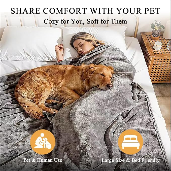 JUIN Waterproof Dog Blanket for Bed: Queen Size Water Proof Blanket, Gray | 100% Waterproof, Soft Double-Sided Flannel, Queen Size 90" x 90", Pet & Bed Protection, Machine Washable - Image 2