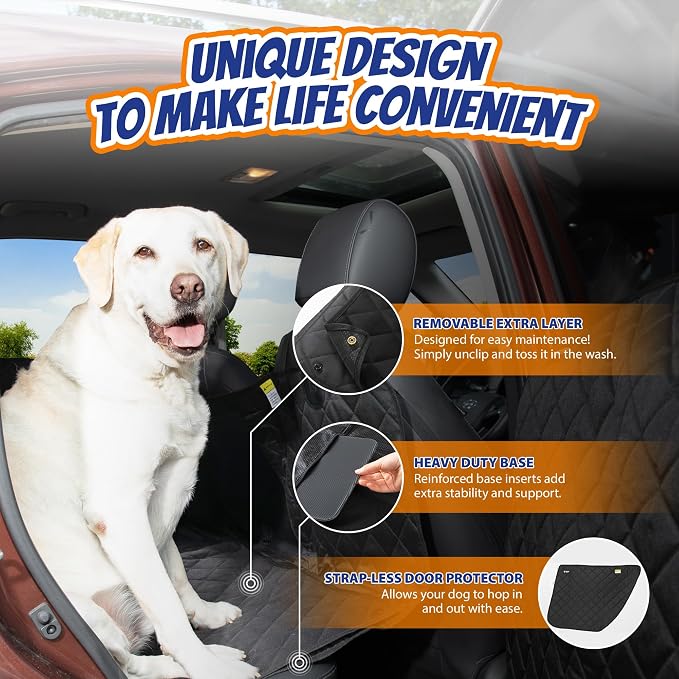 Panther Armor Dog Car Seat Cover, Hard Bottom Backseat Extender, Black | Waterproof bench seat protector with 2 door protectors. Foldable 8-panel dog hammock. Washable - Image 3