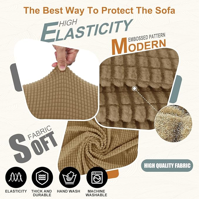 Stretch Couch Covers for Sofa Washable, Large, Sand | 3seat sofa covers for 3 cushion couch, Furniture Protector Couch Slipcover cubre sillones para sala for Kids, Dogs - Image 6