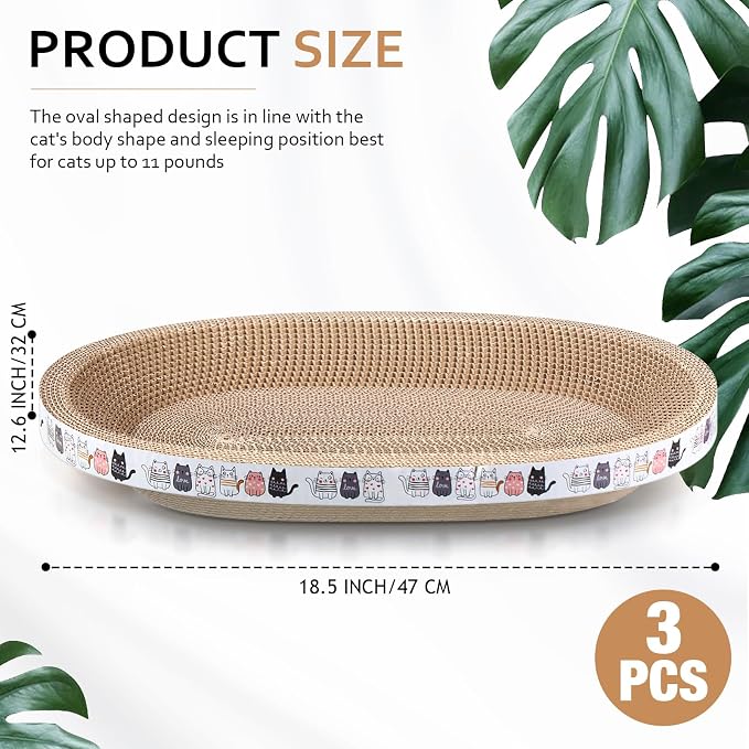 Mixweer 3 Pcs Cat Scratcher Cardboard Large Oval Cat Scratch Pad Board Bed Bowl 2 in 1 Corrugated Lounge Couch Nest for Cats Grinding Claw Furniture Protector Indoor - Image 4