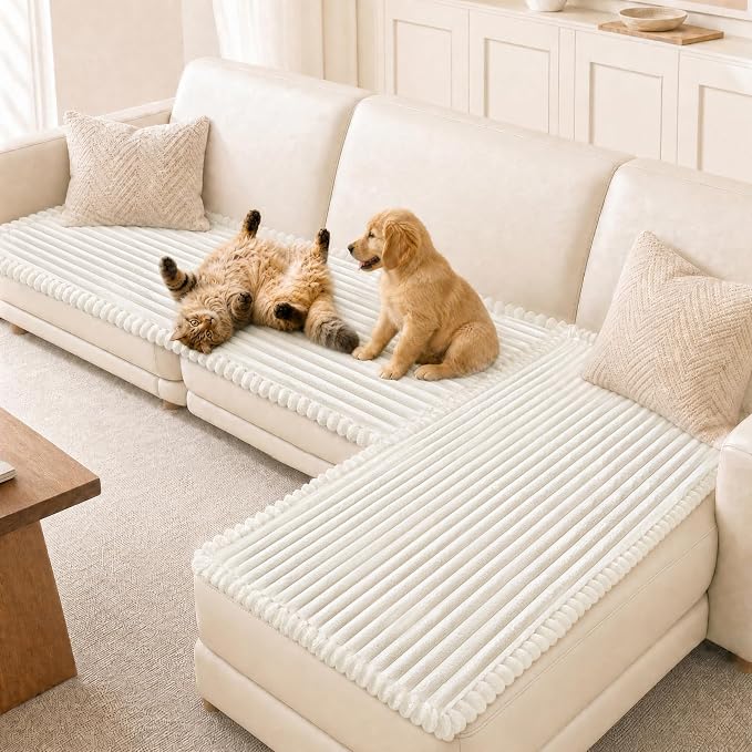 NAISI Pet Couch Covers for Sofa with Thick Filling and Non-Slip Bottom Sectional Sofa Covers Washable Friendly for Pets(2pcs/27.5"x59"+27.5"x70.8",Cream) by NAISI