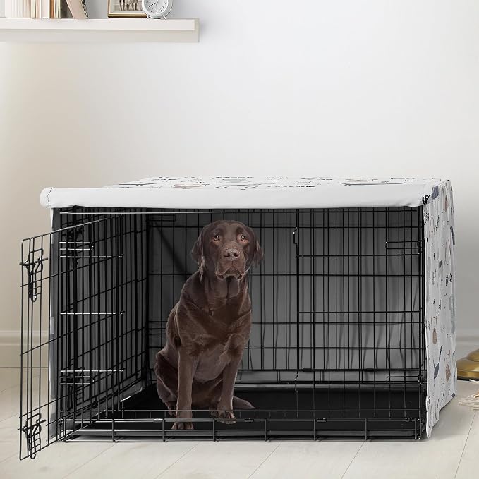 Sweet Jojo Designs 42in. Medium/Large Dog Crate Cover (Cartoon Puppy Print) Pet Cage, Kennel Covers (Neutral, Modern, Bulldog, Wiener Doggy, Paws, Whimsical, Playful, Woof, Dachshund, Blue, Taupe) - Image 2