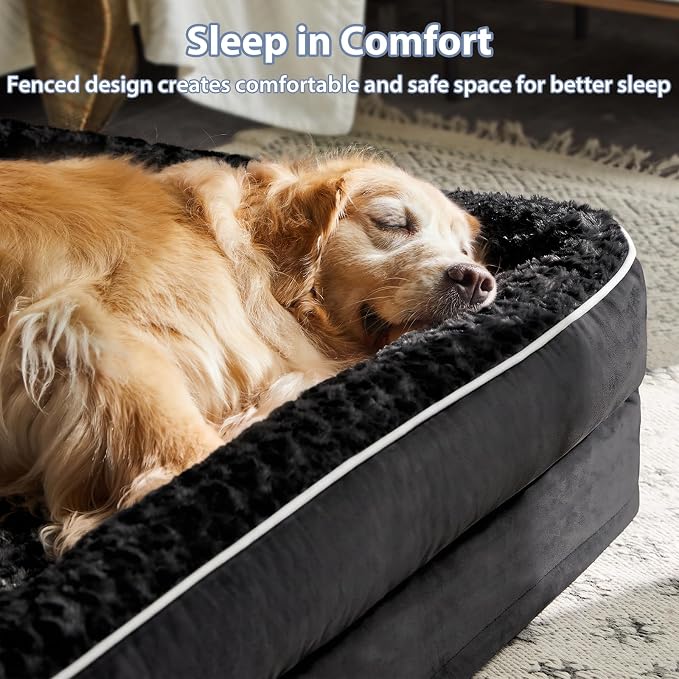 BFPETHOME Orthopedic Washable Dog Bed, Sleeping Couch for Large Senior Dogs | Deluxe Plush Rose Velvet Washable Cover, Egg Crate Foam Support, Waterproof Lining, Non-Slip Bottom, Senior Dogs - Image 4
