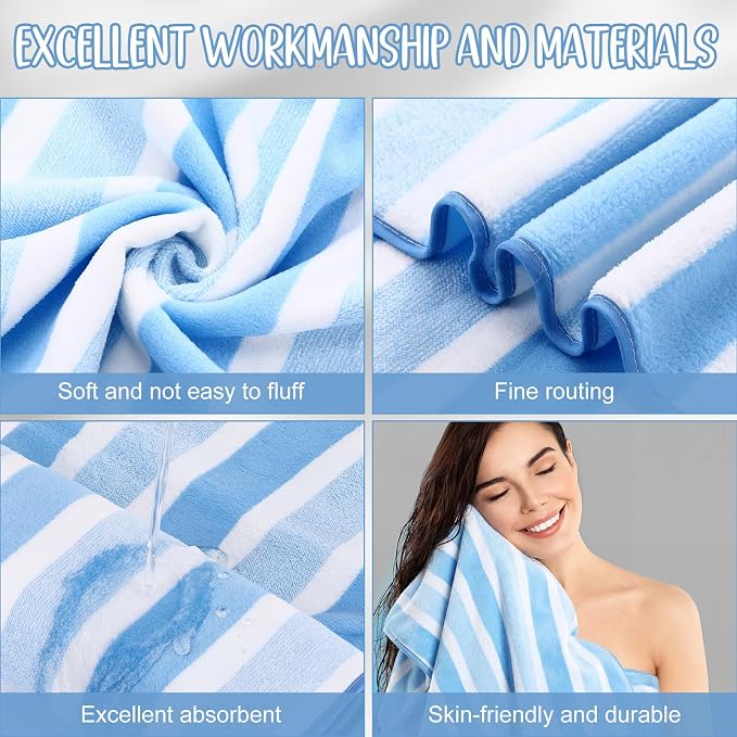 SmoothNovelty 16 Pack Microfiber Bath Towels Bulk 27'' x 60'' Oversized Size Bath Towel Highly Absorbent Extra Large Soft Drying for Beach Shower Summer Salon Sport Gym Party (Wide Stripes,Blue) - Image 3