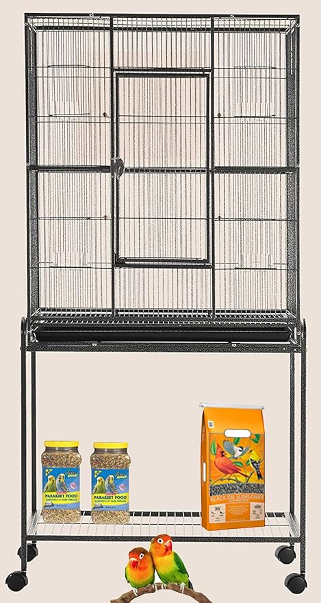 54" Pet Products Large Wrought Iron Breeder Bird Flight Cage Side Breeding Nest Doors with Removable Rolling Stand by Mcage