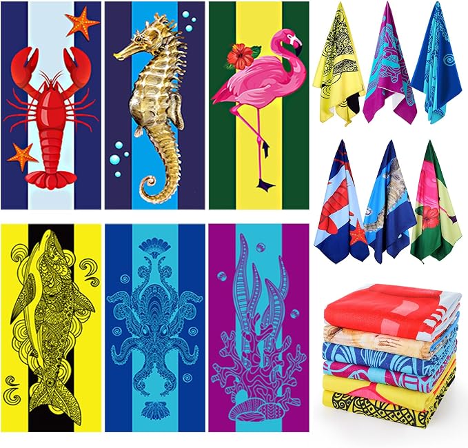 Peryiter 6 Pcs Oversized Microfiber Beach Towels Large Quick Dry Pool Towels Absorbent Camping Travel Blanket Set for Women Men Bath Beach (Summer Style,28 x 59 Inch,Vibrant Colors) by Peryiter