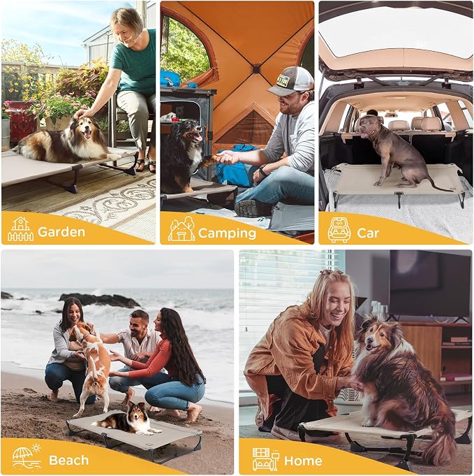 CANINE CANYON Upgraded Non-Slip Daisy Cot, Large Foldable Elevated Dog Bed, Portable Raised Outdoor Folding Dog Cot for Camping/Home, Chew Proof Waterproof Heavy Duty Up to 160 Lbs, Brown, 43"x27" - Image 7