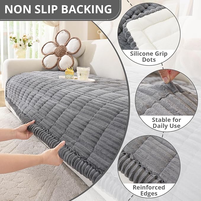 OstepDecor Couch Cover for Dogs, Washable Non Slip Sofa Cover for Pets, Soft Couch Covers for Sofa, Loveseat and Sectional, Furniture Protector Against Pet Hair & Scratches (35.4" x 82.7", Dark Grey) - Image 5