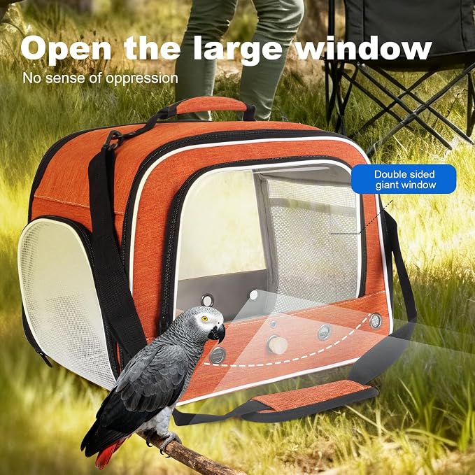 halinfer Large Bird Carrier Cage, Portable Bird Carrying Bag with Metal Tray and Grate to Transport Medium and Large Birds Like African Grey, Long Tail Cockatiel and Parrot - Image 6