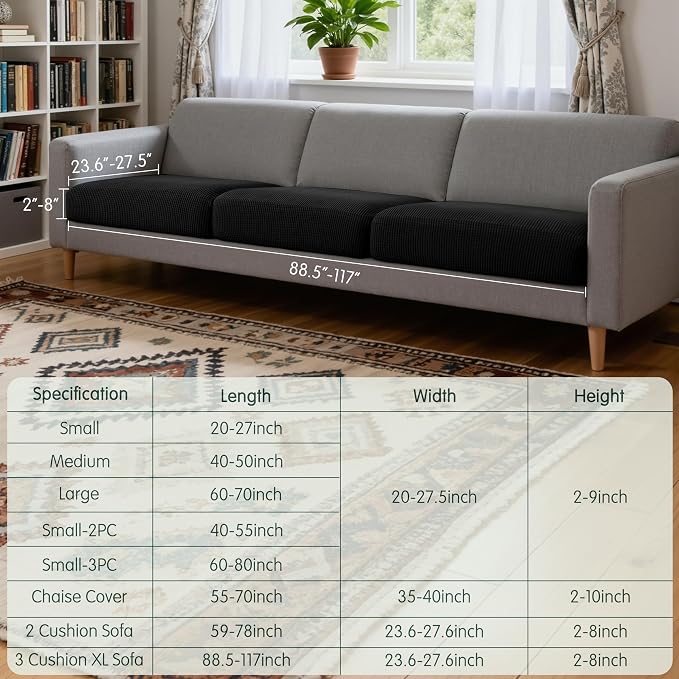 CHUN YI 3 Piece Couch Cushion Covers for XL-Sofa Seat Slipcovers Suitable with Spandex Jacquard Washable Fabric (3 Piece XL-Sofa Cushion Covers, Black) - Image 3