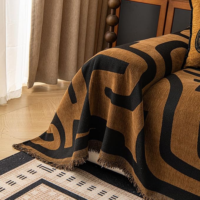 ROOMLIFE Couch Cover 3 Cushion Sofa, Washable Non Slip Furniture Sofa Protector Cover, Soft Chenille Sofa Slipcovers Sectional L Shape Dogs Couch Cover Throw Blanket with Tassels 71''X118'' - Image 4