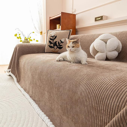 ROOMLIFE Boho Couch Covers for Sofa Washable for 2 Cushion Couch Chenille | Furniture Protector Sofa Couch Cover for Dogs, Soft Breathable Sofa Slipcover, Couch Throw Blankets with Tassels 71''X118'' by ROOMLIFE