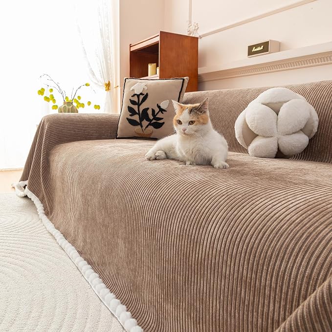 ROOMLIFE Boho Couch Covers for Sofa Washable for 2 Cushion Couch Chenille | Furniture Protector Sofa Couch Cover for Dogs, Soft Breathable Sofa Slipcover, Couch Throw Blankets with Tassels 71''X118'' by ROOMLIFE