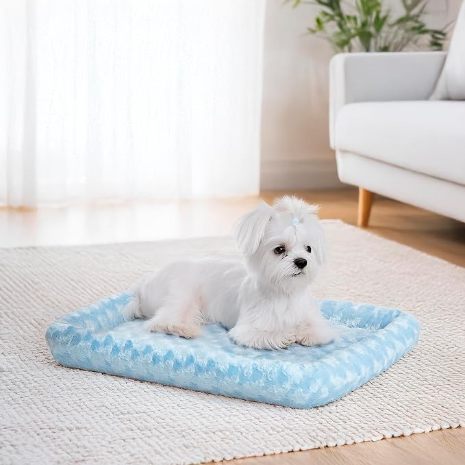 MidWest Homes for Pets QuietTime Fashion XS Dog Bed - Blue Faux Fur Bolster, Ultra-Soft and Machine Washable, Fits 22-Inch Crates and Carriers, for Small Dogs and Cats - Image 2