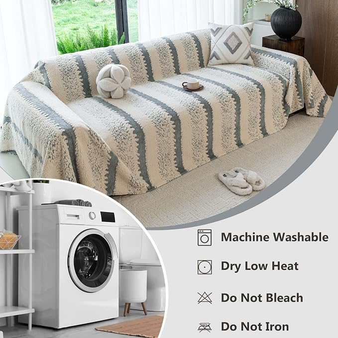 Sherpa Fleece Couch Cover for 2 Cushion Sofa, Gray, 71" x 118" – Pet Proof Sofa Covers, Heavy Duty, Scratch Resistant, Pet Friendly Furniture Cover – Easy Install, Machine Washable - Image 7