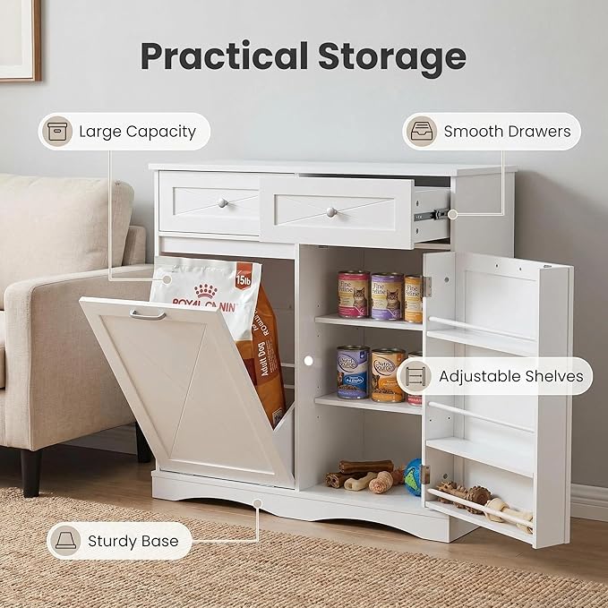 kepptory 37" High Dog Feeding Station with Storage Drawer, Pet Organizers and Storage Adjustable Shelf, Dog Feeder Station, Pet Storage Cabinet for Cats and Dogs (White) - Image 4