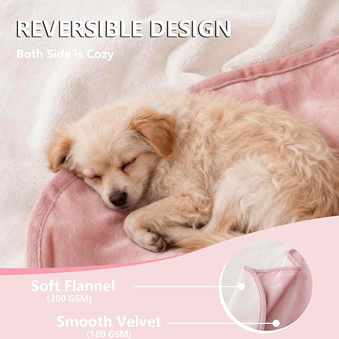 Waterproof Blanket for Dogs - Reversible Furniture Protector | TPU Leak-Proof Liner, Soft Velvet & Flannel Pet Throw, Machine Washable, For Couch and Bed, 82" x 120", Pink/Cream - Image 3